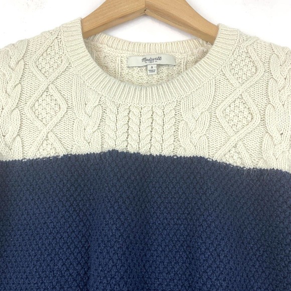 madewell color block crew neck cable knit sweater small - Picture 3 of 7
